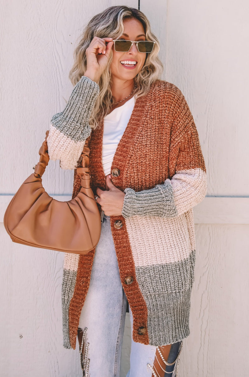Cozy And Carefree Color Block Cardigan