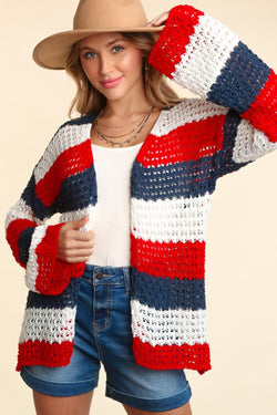 Red, White & Blue Stripe Cardigan