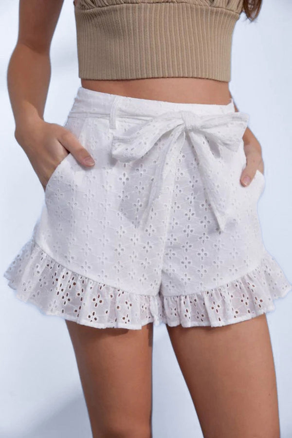 Summer Essential Eyelet Lace Belted Shorts