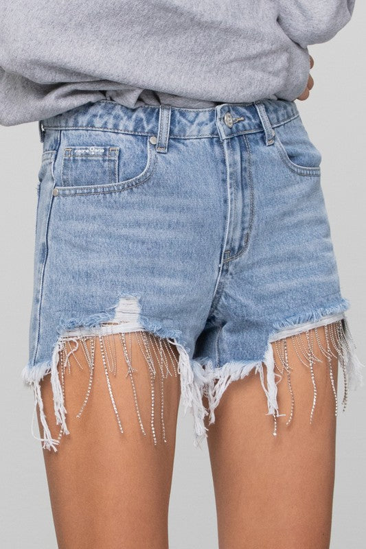 All Into Glam Rhinestone Denim Shorts