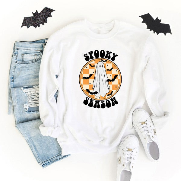 Spooky Season Checkered Ghost Graphic Sweatshirt