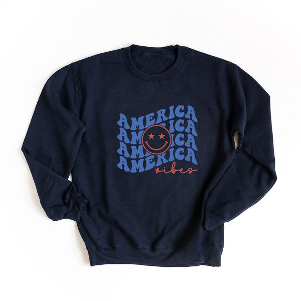 5 Color Options! America Vibes Graphic Sweatshirt