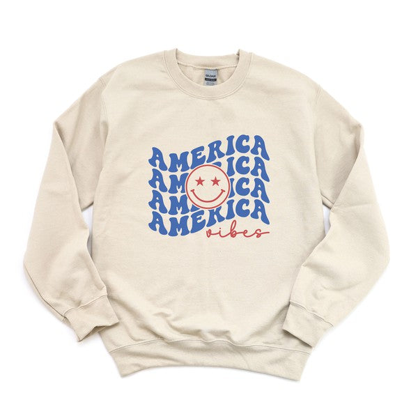 5 Color Options! America Vibes Graphic Sweatshirt