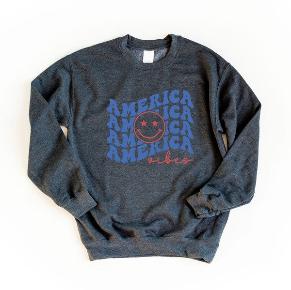 5 Color Options! America Vibes Graphic Sweatshirt