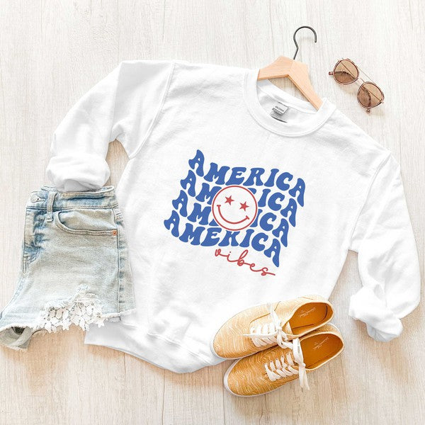 5 Color Options! America Vibes Graphic Sweatshirt