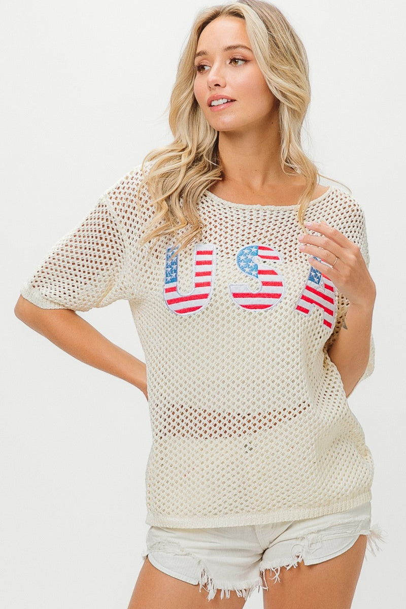 USA Flag Theme Knit Cover Up