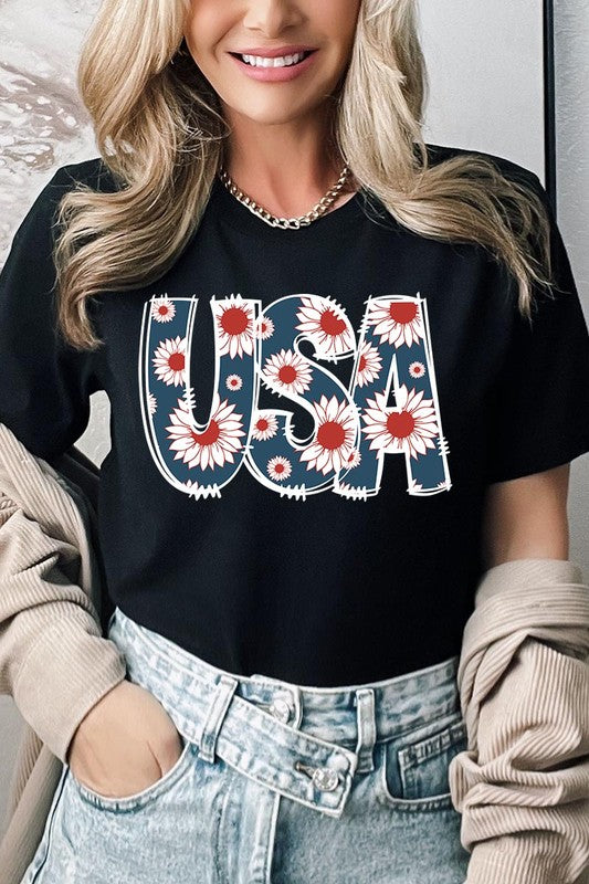 Floral USA  Graphic T Shirts