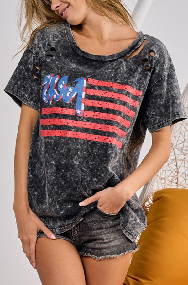 USA Flag Laser Cut T-Shirt