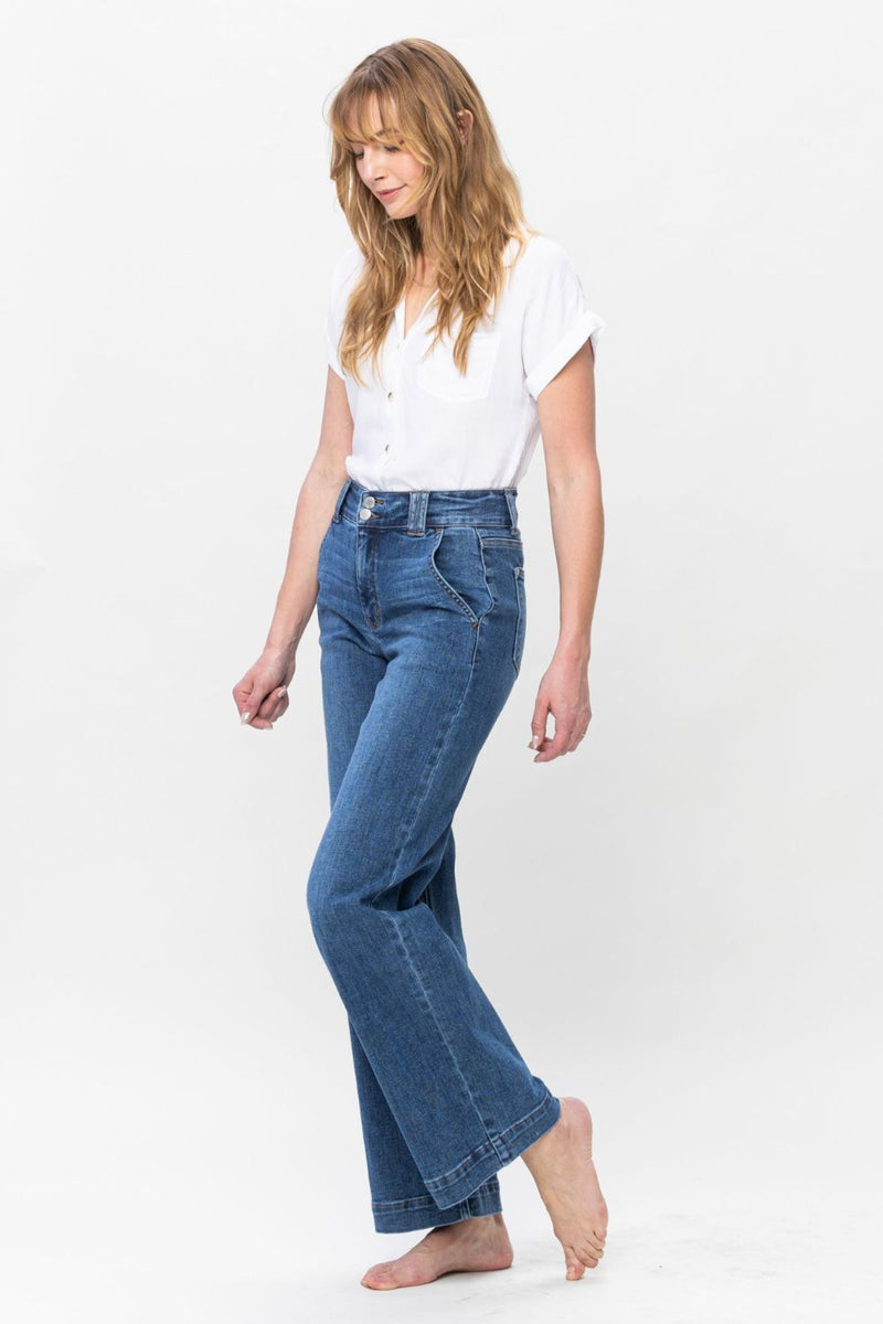 (Judy Blue) Bethany Double Button Wide Leg Jeans