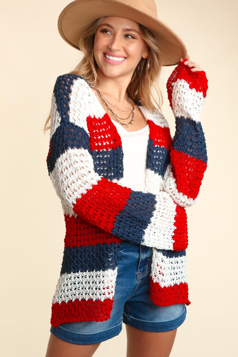 Red, White & Blue Stripe Cardigan