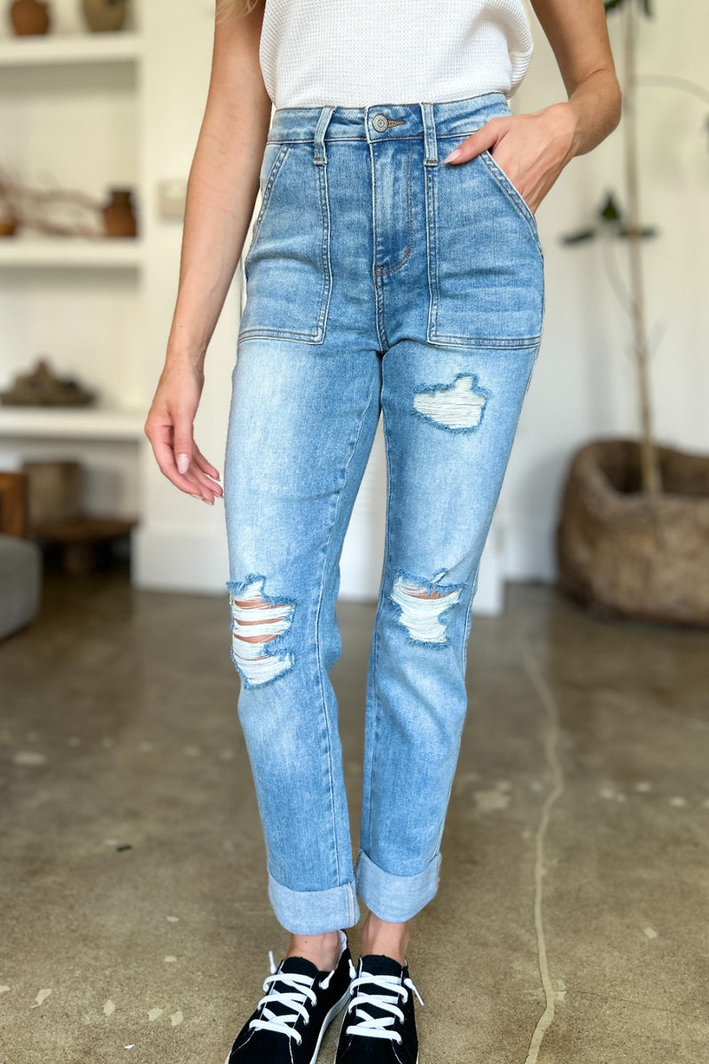 (Judy Blue) Ava Distressed Straight Jeans