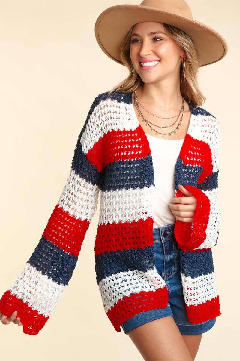 Red, White & Blue Stripe Cardigan