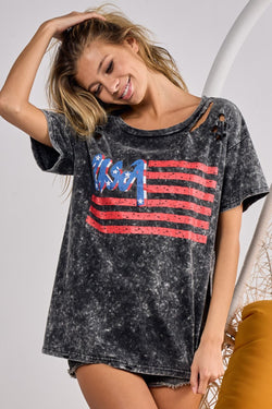 USA Flag Laser Cut T-Shirt