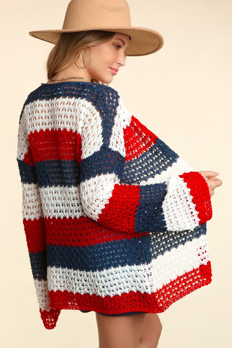 Red, White & Blue Stripe Cardigan