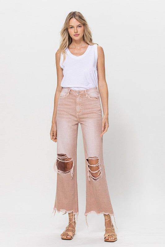 Rose Pink 90's Vintage Crop Flare Jeans