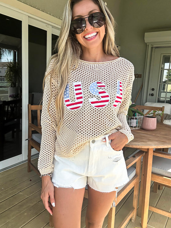 Hooray For The USA Embroidered Knit Cover Up