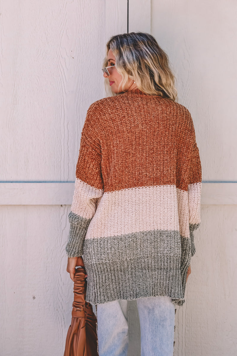 Cozy And Carefree Color Block Cardigan