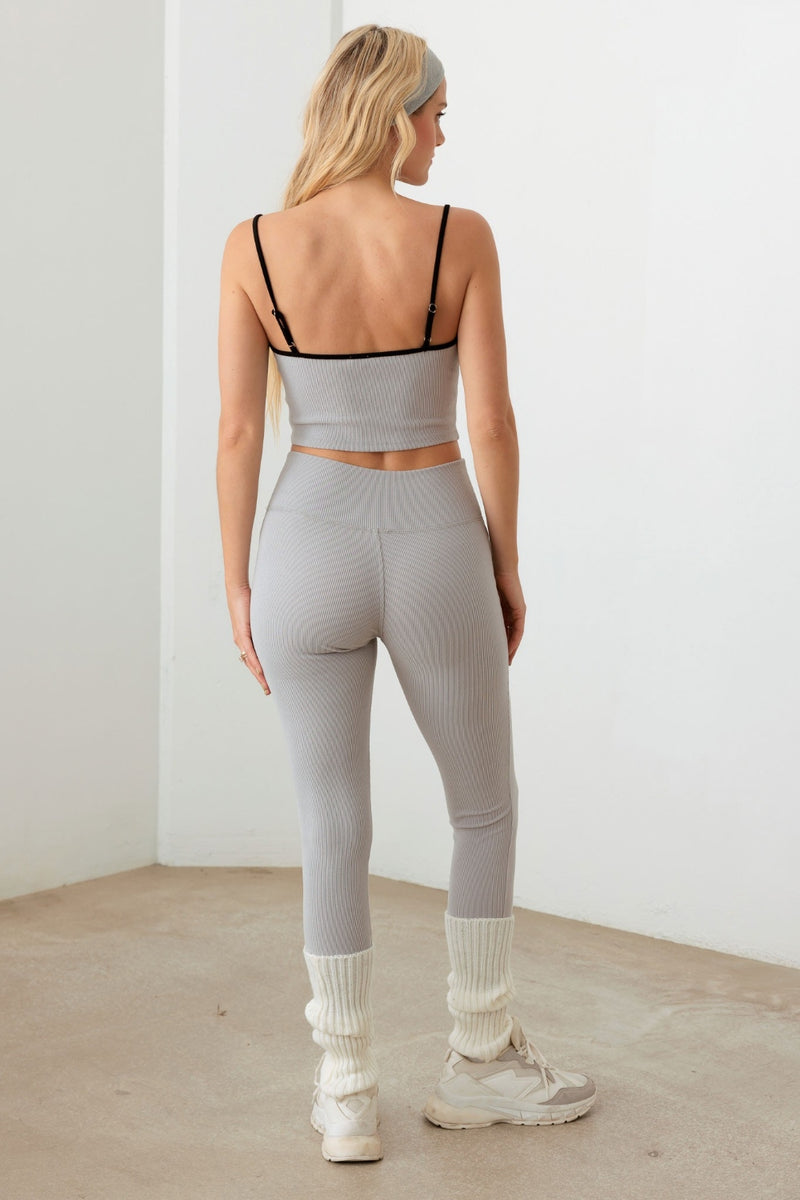 Style Update Ribbed Crop Cami & Leggings Set- Gray