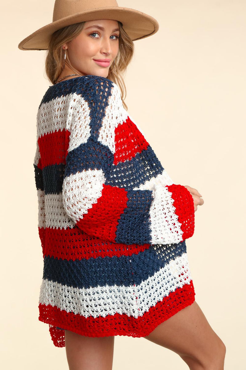 Red, White & Blue Stripe Cardigan