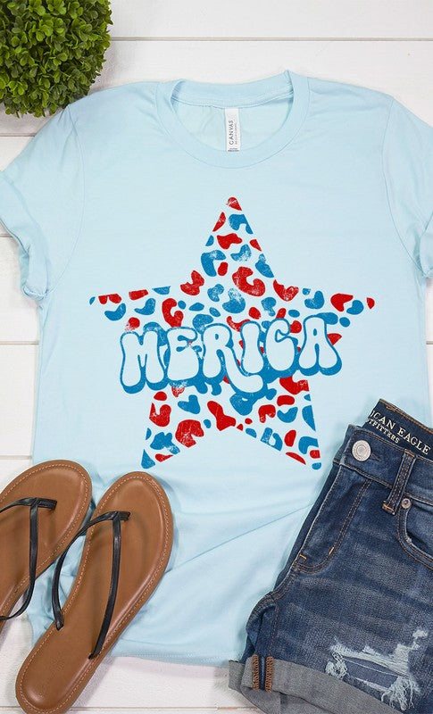 Leopard Merica Star Graphic Tee