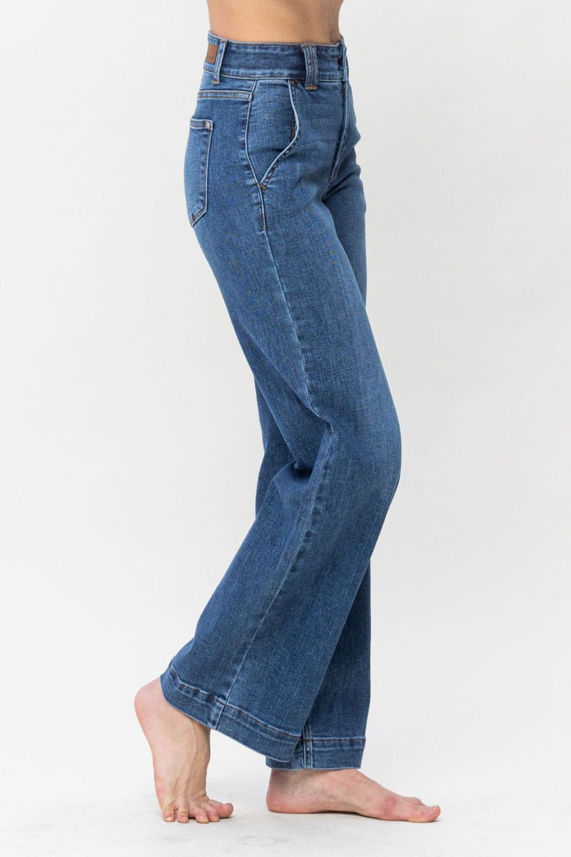 (Judy Blue) Bethany Double Button Wide Leg Jeans