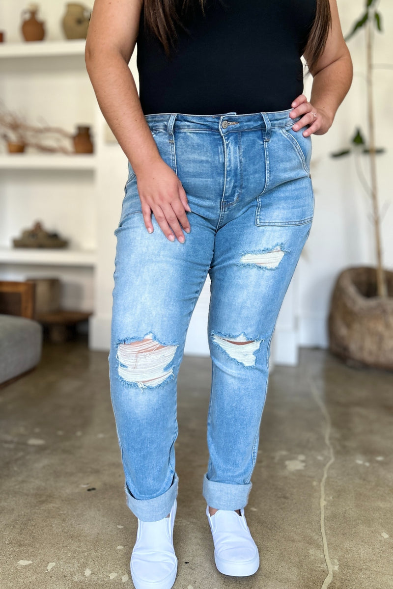 (Judy Blue) Ava Distressed Straight Jeans