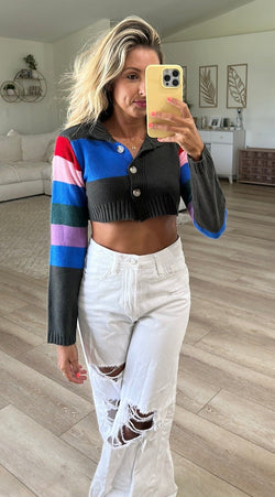 Stripes Of Happiness Cropped Sweater