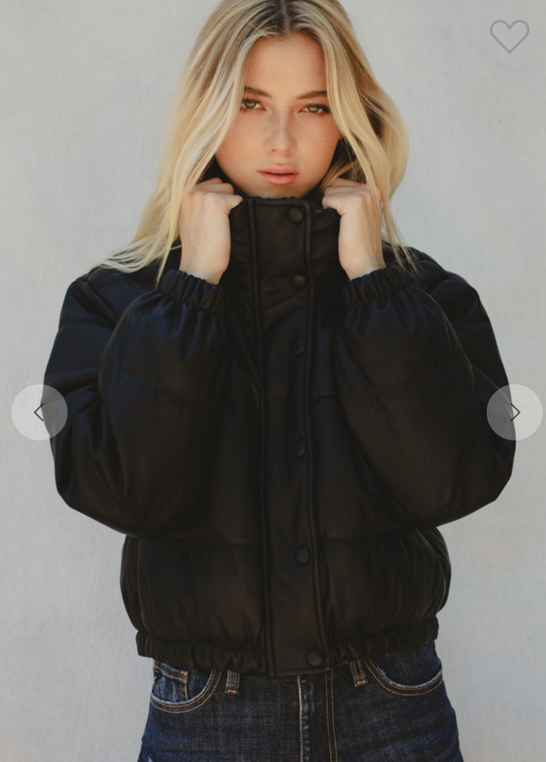 Got It Bad Cropped Leather Puffer Jacket