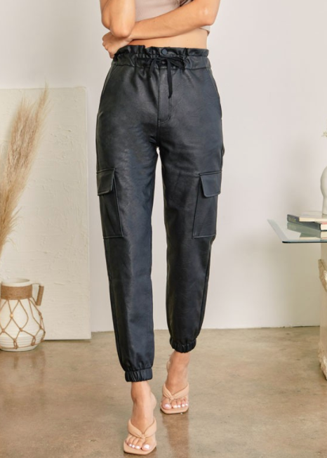 Currently Trending Kancan Black Leather Joggers