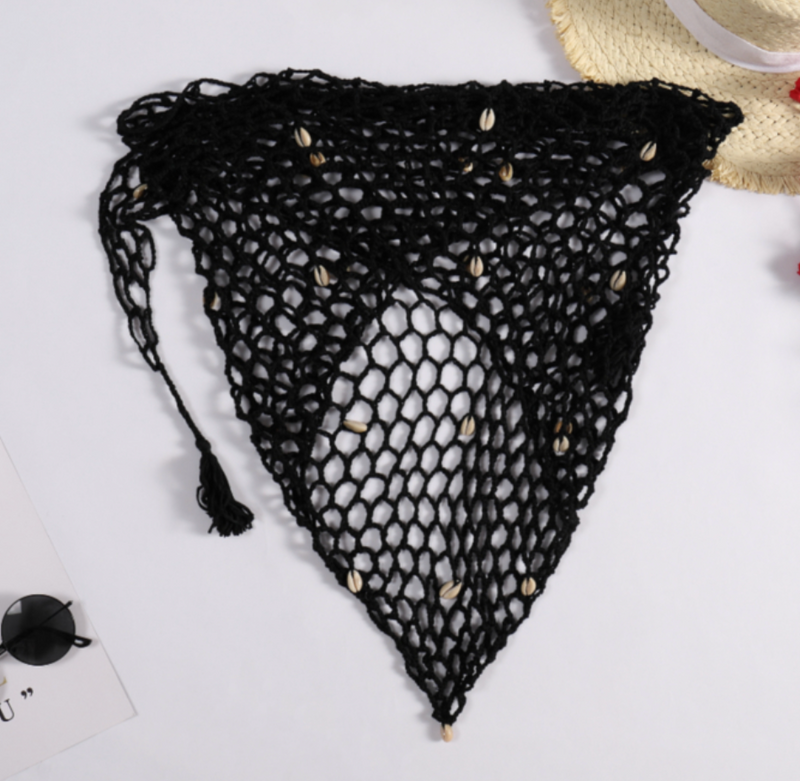 Seashell Love Crochet Wrap Skirt- Black